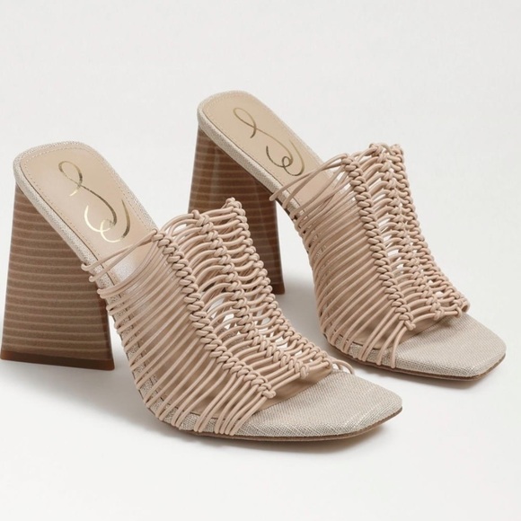 Sam Edelman Laurette block heels mule slip on sandals Sz 8 1/2 Almond Bungee new - Picture 7 of 12